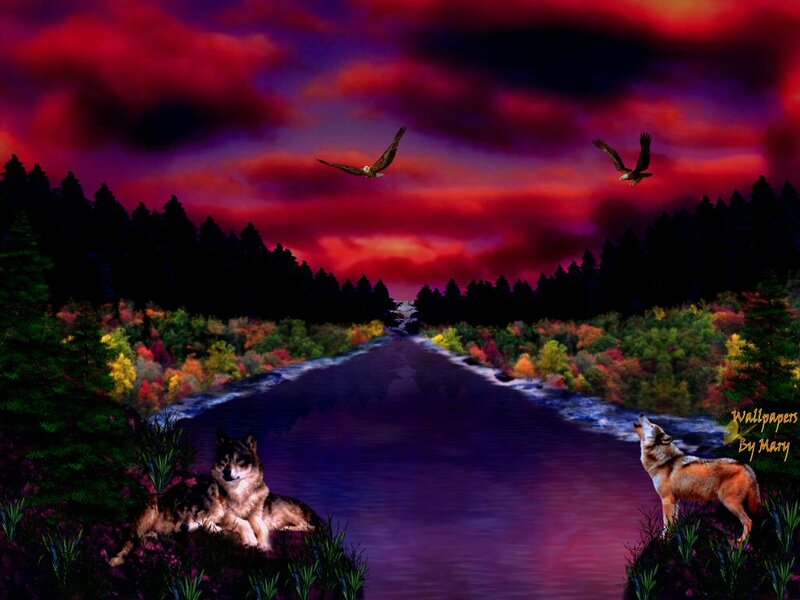 Wolves by a River — Purple