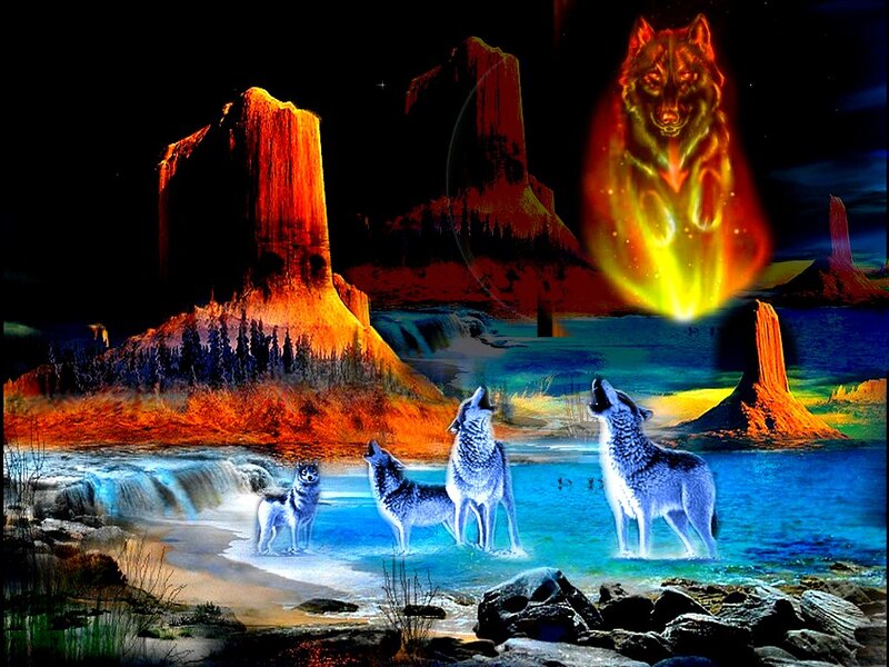 Wolves Howling at Night — Blue, Dramatic