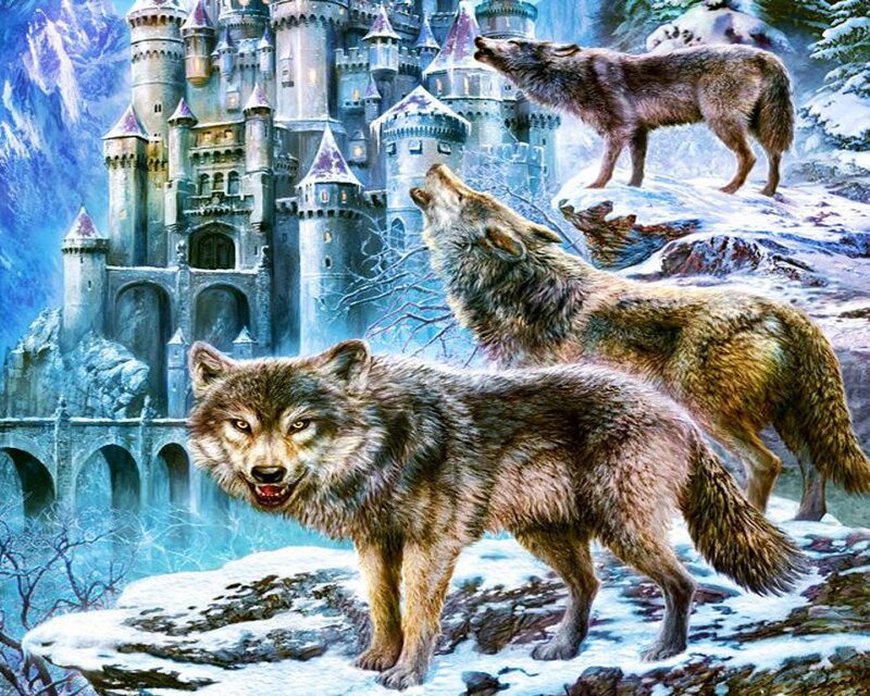 Wolves Howling in Snow — Blue, Dramatic, Winter