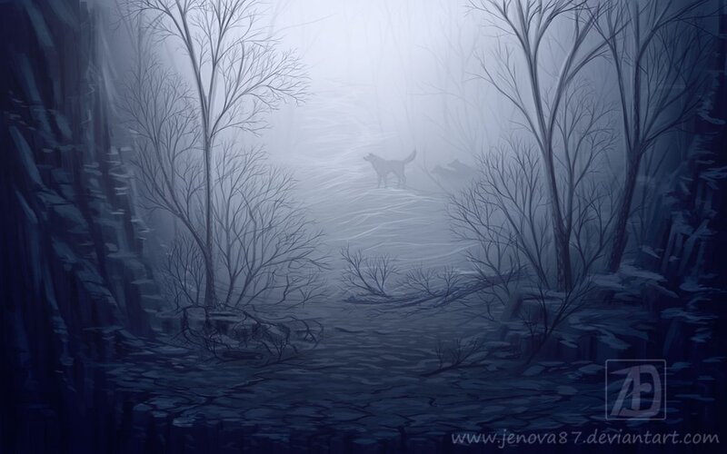 Wolves in a Foggy Forest
