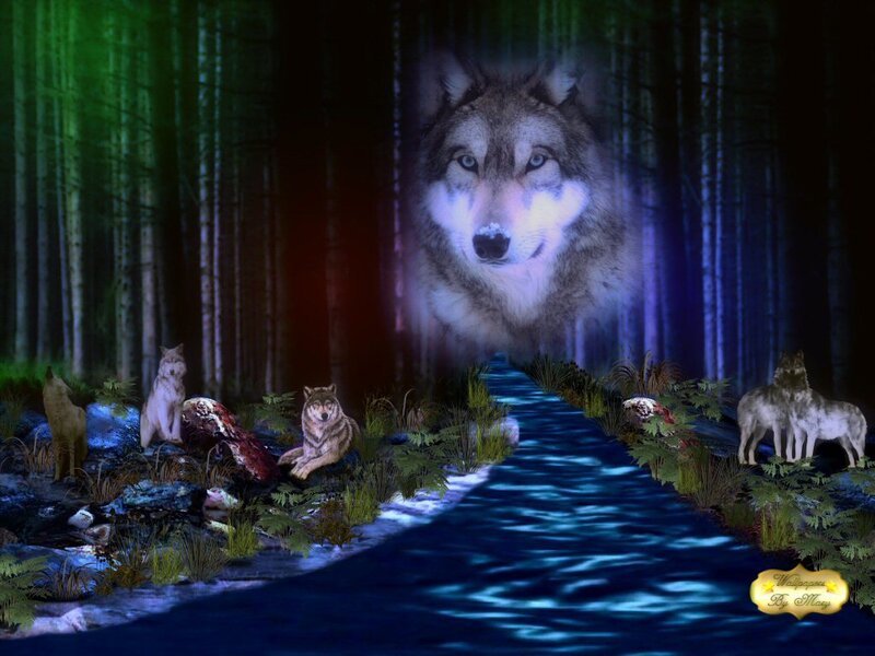 Wolves in a mystical forest