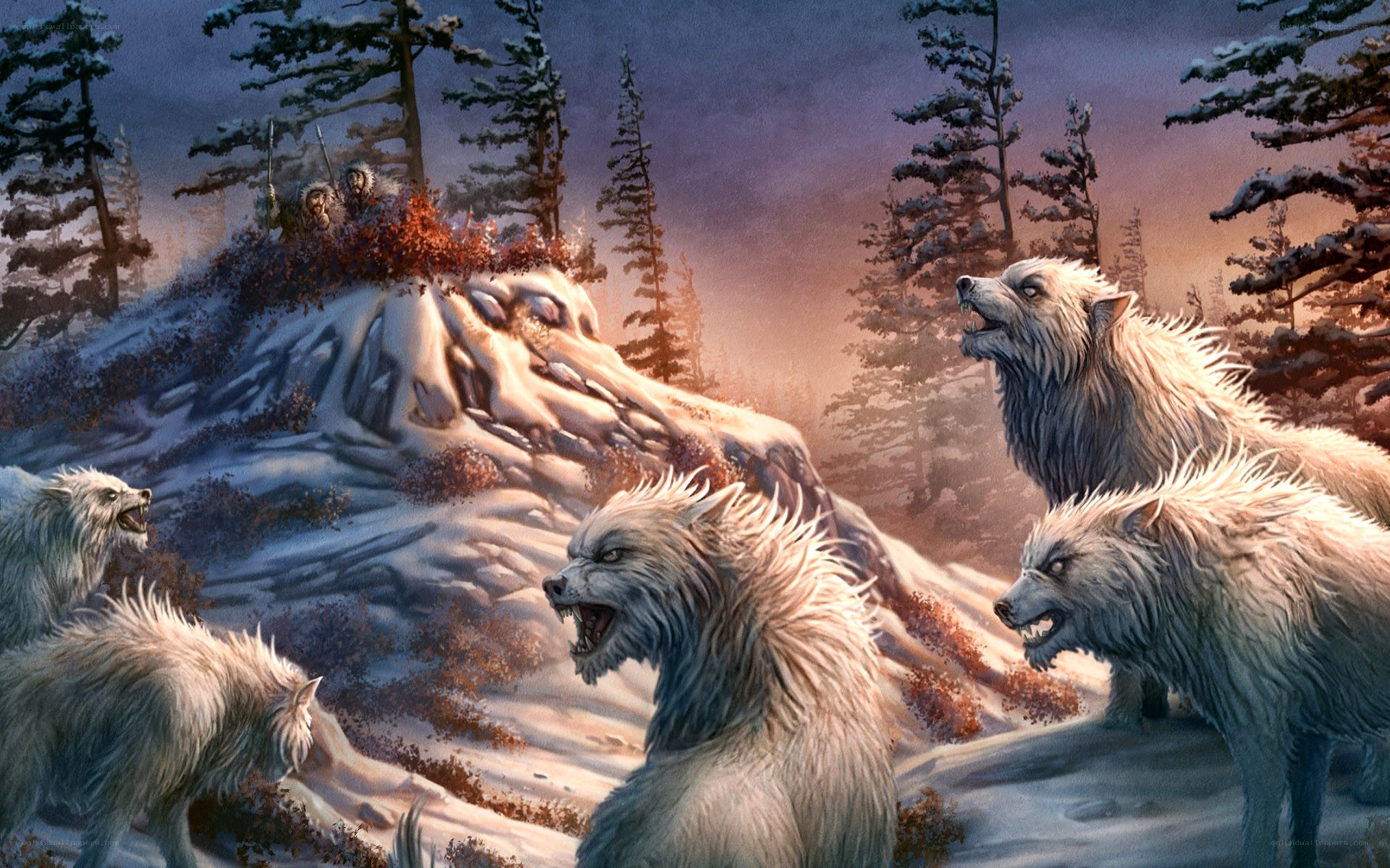 Wolves in a snowy forest
