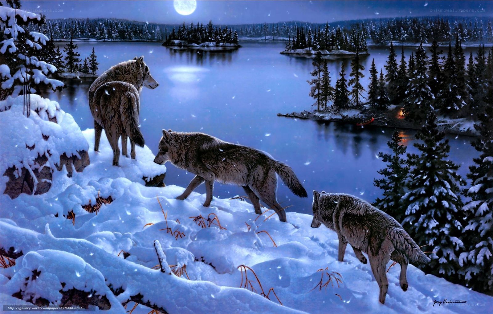 Wolves in a snowy landscape