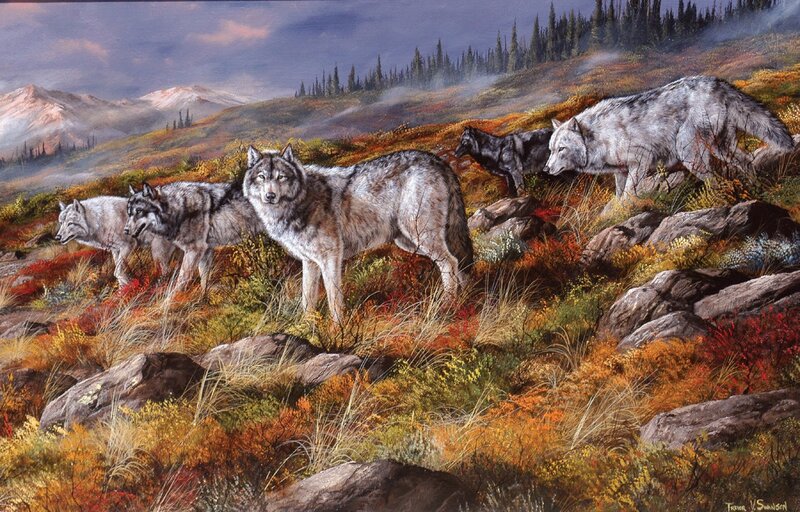Wolves in Autumn Landscape