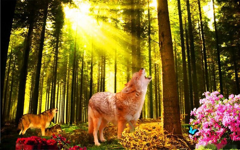 Wolves in Forest — Green, Serene, Morning