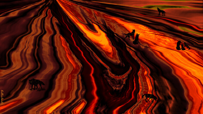 Wolves in Lava Landscape