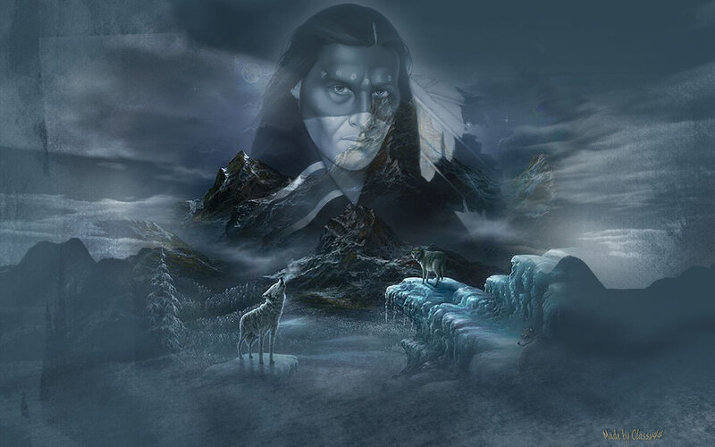 Wolves in Mountain Landscape — Blue