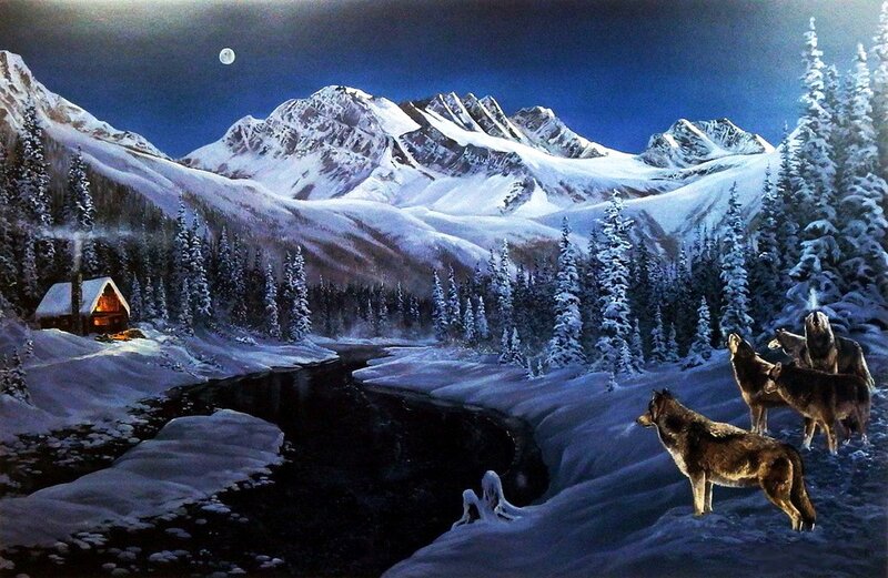 Wolves in Snow — Blue, Serene