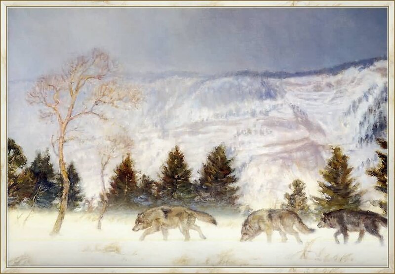 Wolves in Snow — White, Cold, Winter, Painting