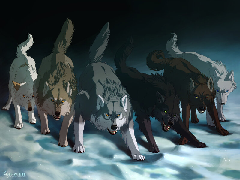 Wolves in Snow — White, Dramatic, Winter, Digital Art