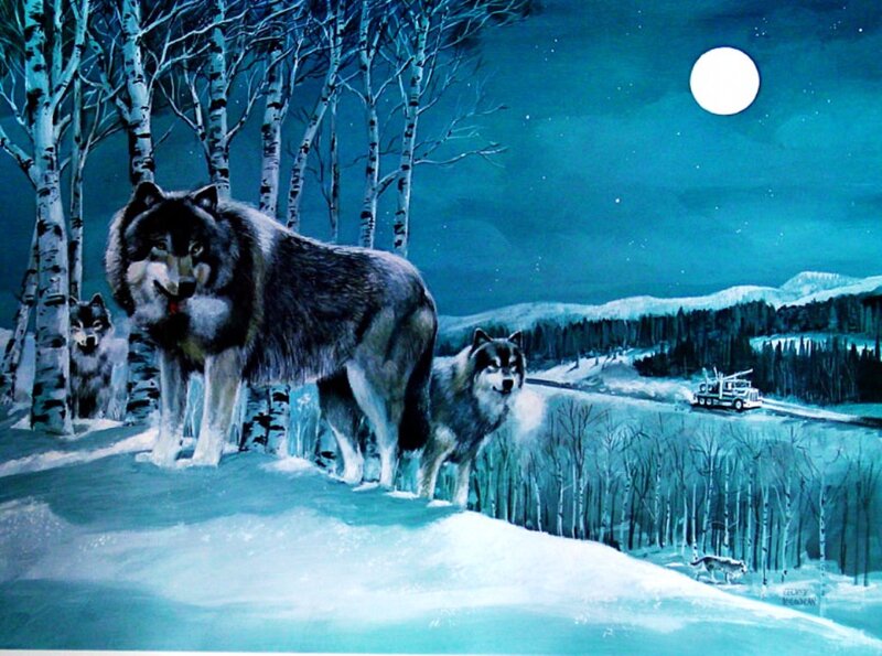 Wolves in Winter Forest — Blue, Serene