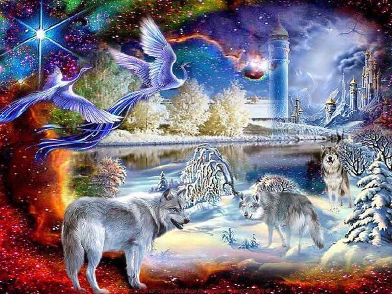 Wolves in Winter Landscape — Blue, Fantasy