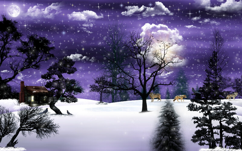 Wolves in Winter Landscape — Purple, Serene