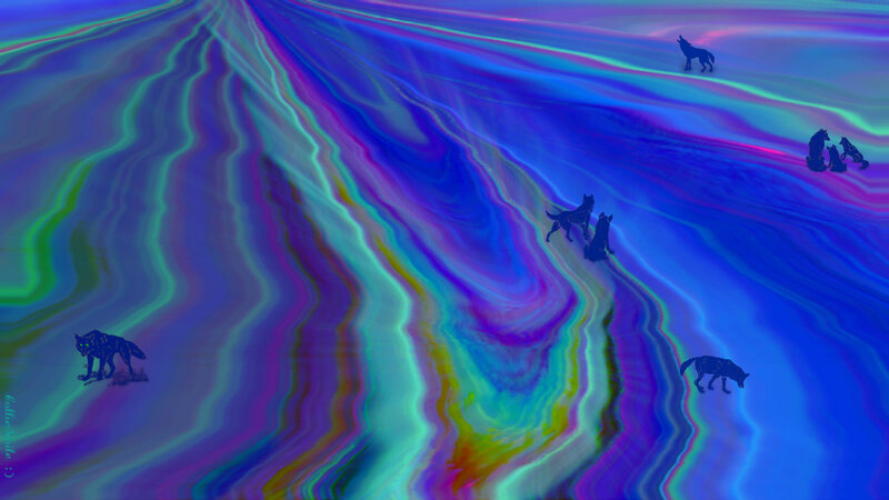 Wolves on Aurora Landscape