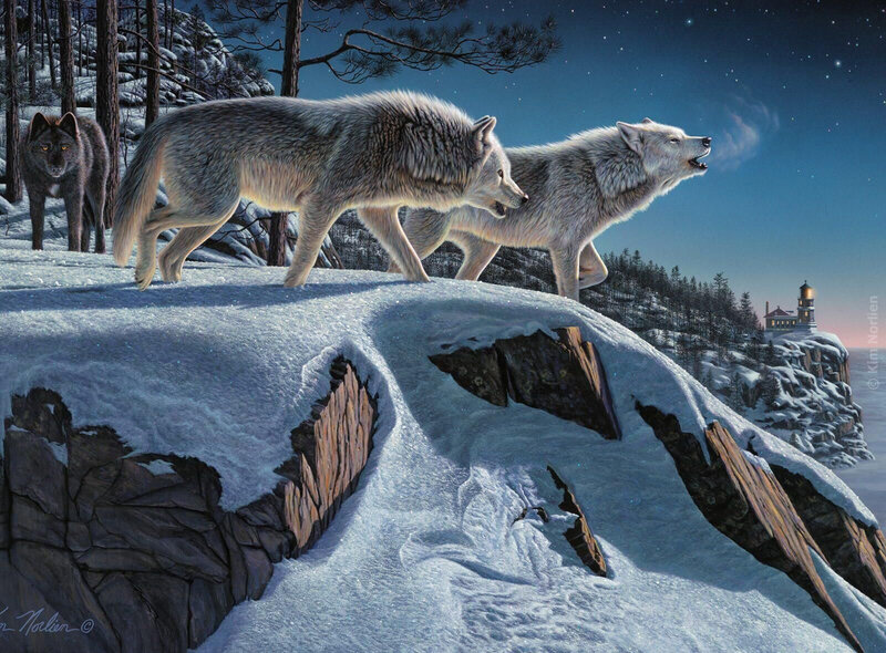 Wolves on Snowy Cliff