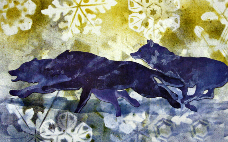 Wolves Running in Snow — Purple