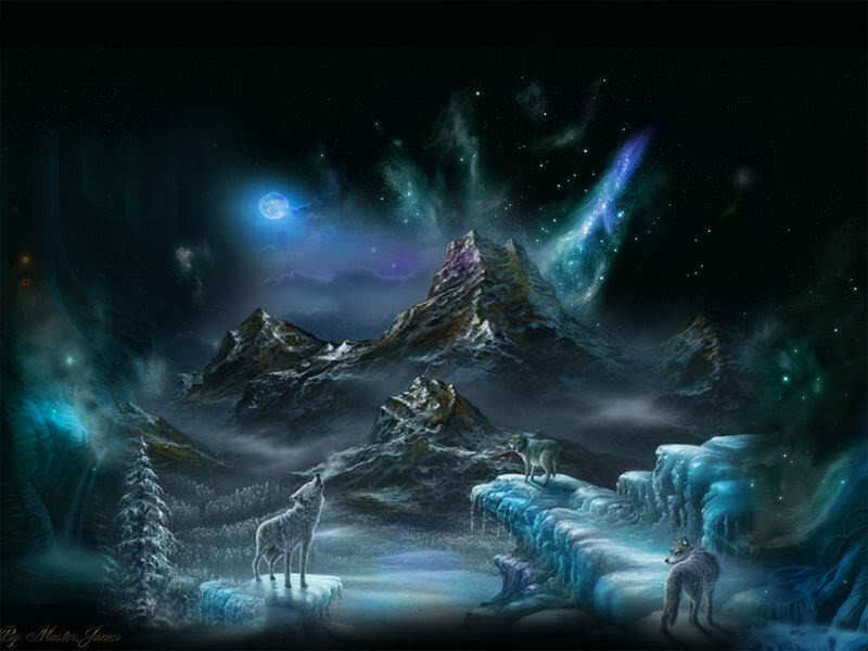 Wolves under the aurora
