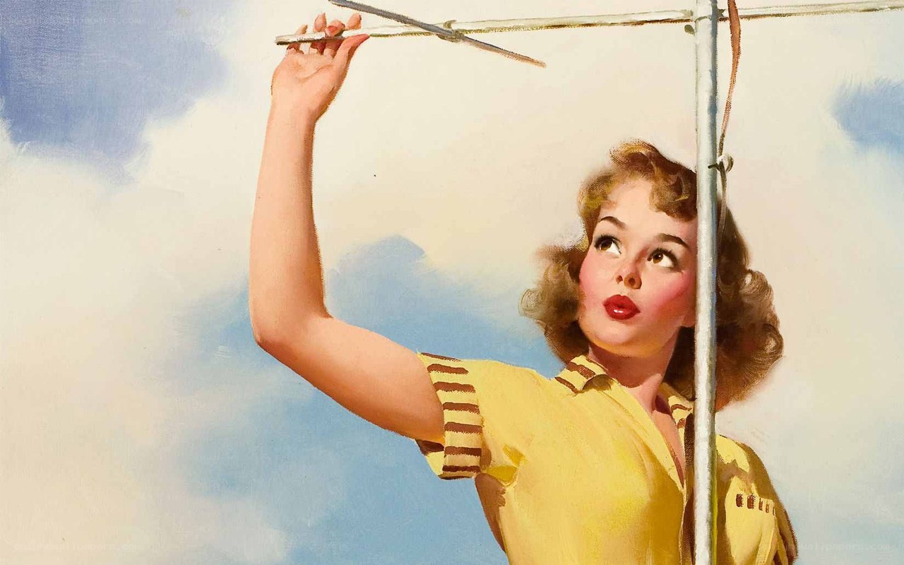 woman adjusting antenna