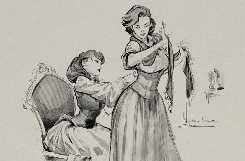 Woman Adjusting Dress