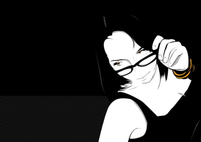 Woman Adjusting Glasses — Black, Dramatic, Digital Art, Bracelet