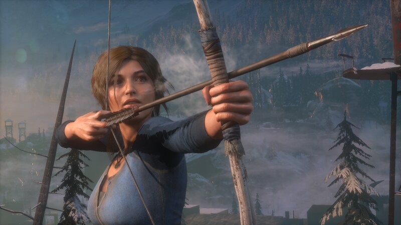 Woman Aiming Bow — Blue, Tense