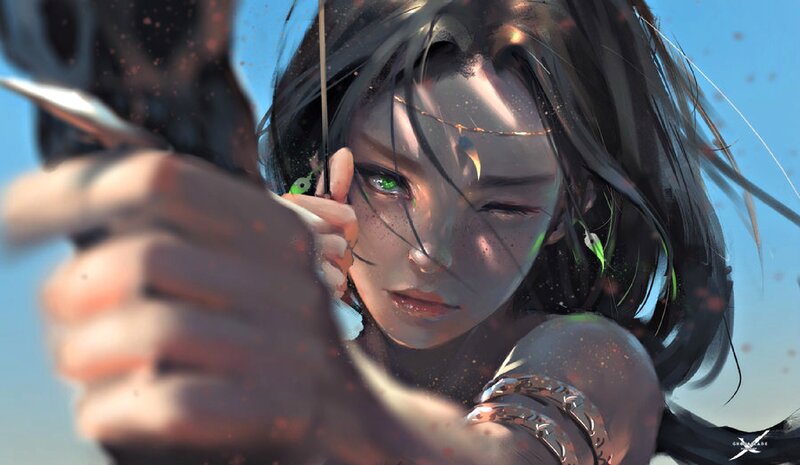 Woman Aiming Bow — Blue