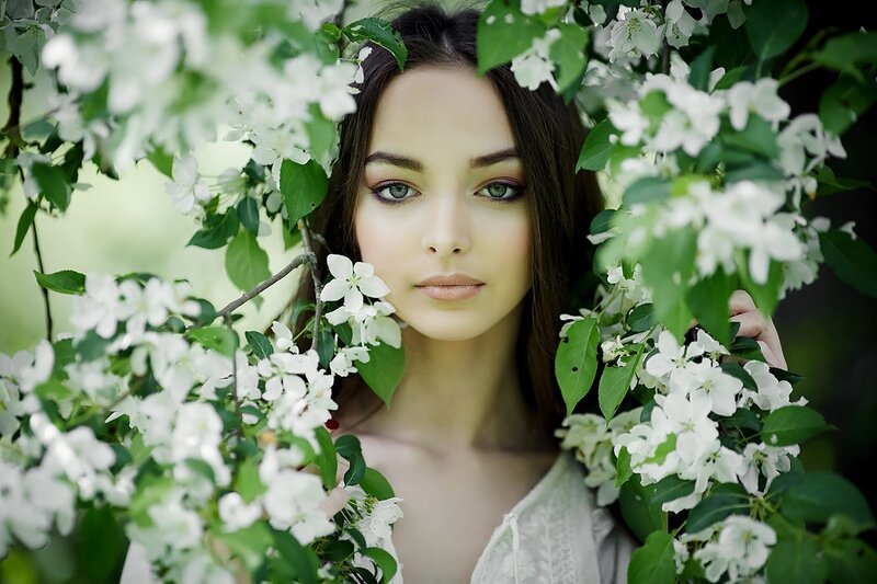Woman Among Blossoms — White