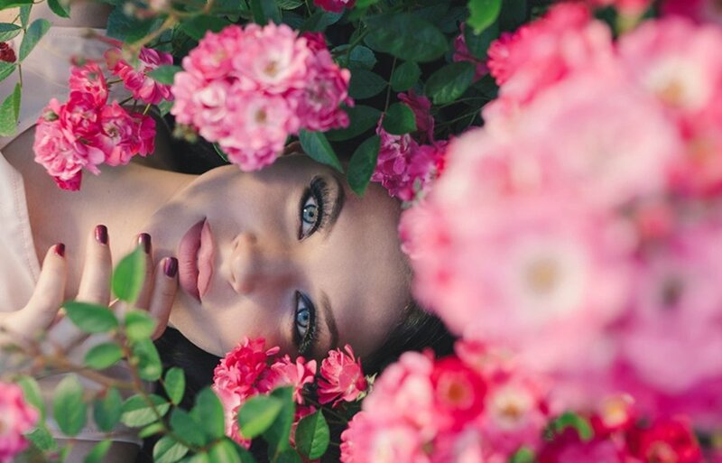 Woman Among Pink Flowers — Serene