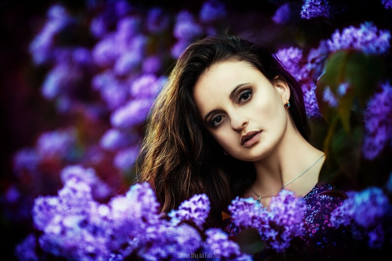Woman Among Purple Flowers — Dramatic