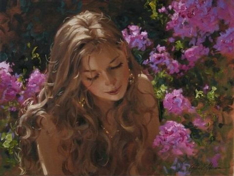 woman among purple flowers