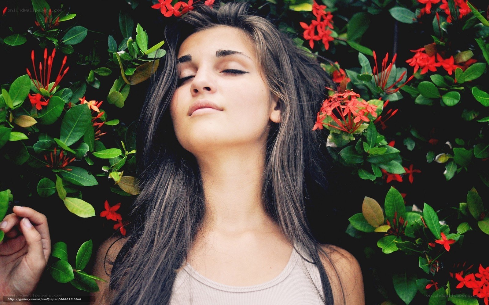woman among red flowers