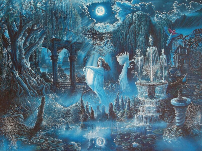 Woman and Angel in Garden