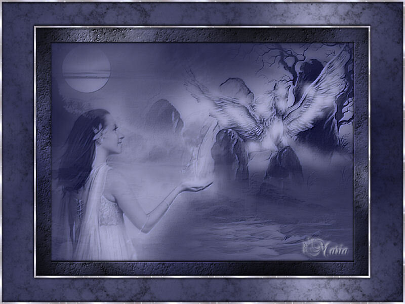 woman and angel in moonlight
