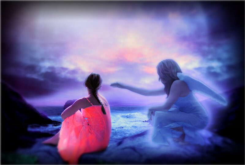 Woman and Angel on Beach