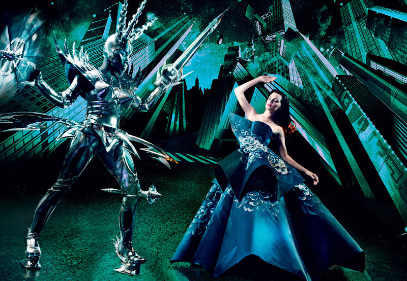Woman and Armored Figure — Blue