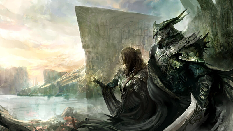 Woman and Armored Figure — Gray