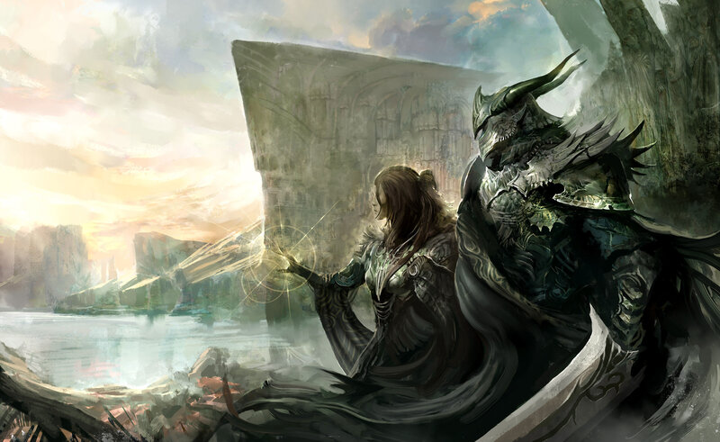 Woman and Armored Figure