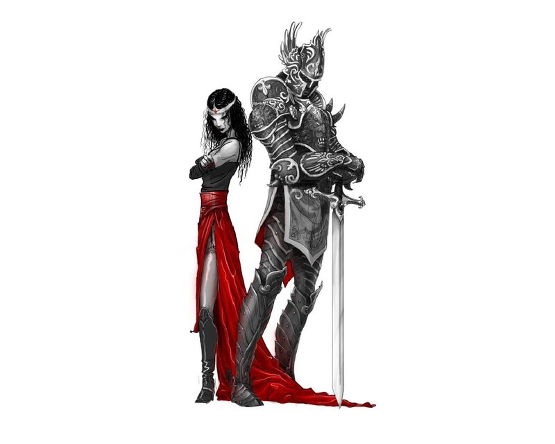 Woman and Armored Knight — Black