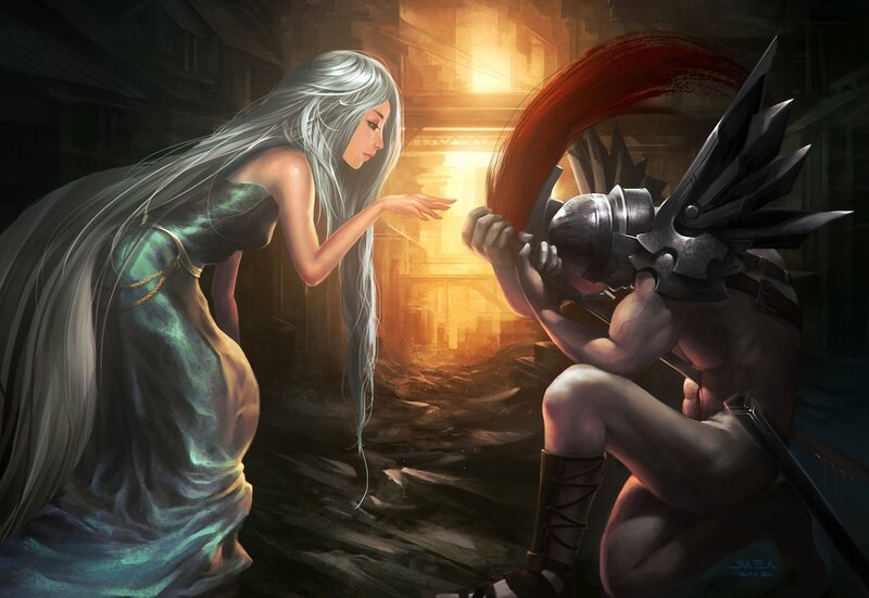 Woman and Armored Warrior