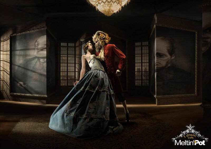 Woman and Beast in Ballroom — Black, Dramatic