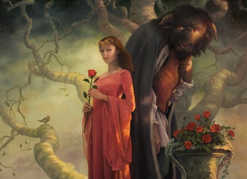 Woman and Beast in Forest