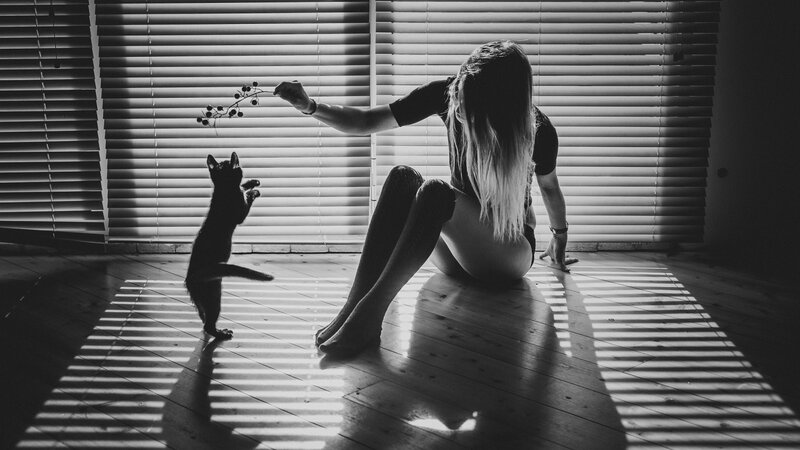 Woman and Black Cat — Dramatic, Photograph