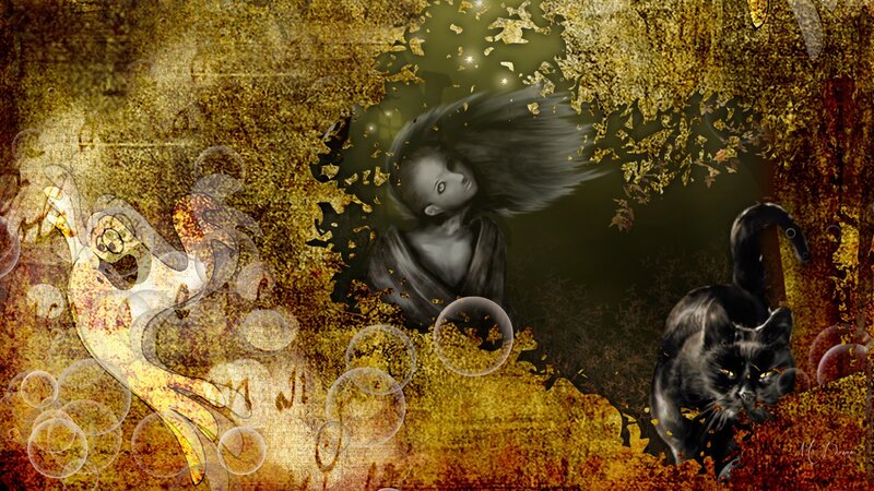 Woman and Black Cat — Gold