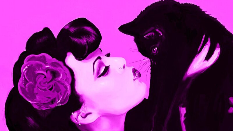 Woman and Black Cat — Magenta, Dramatic