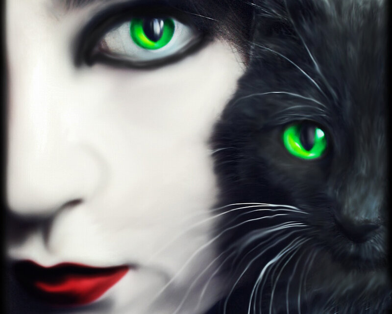 Woman and Black Cat