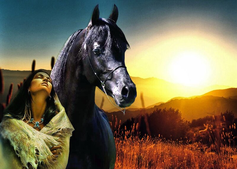 Woman and Black Horse