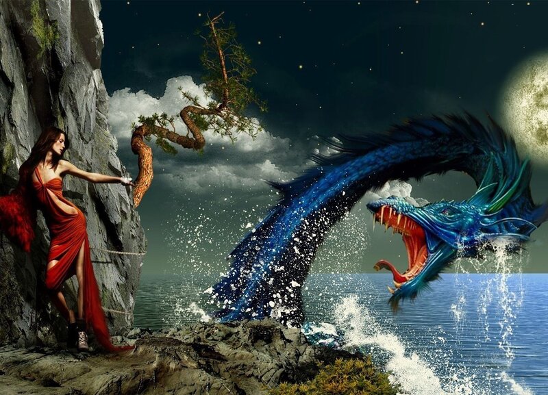 Woman and Blue Dragon — Dramatic