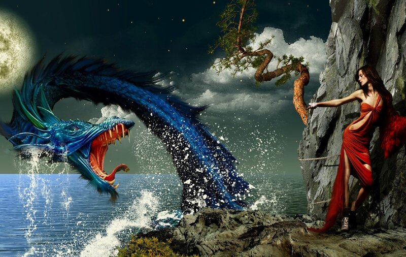 Woman and Blue Dragon