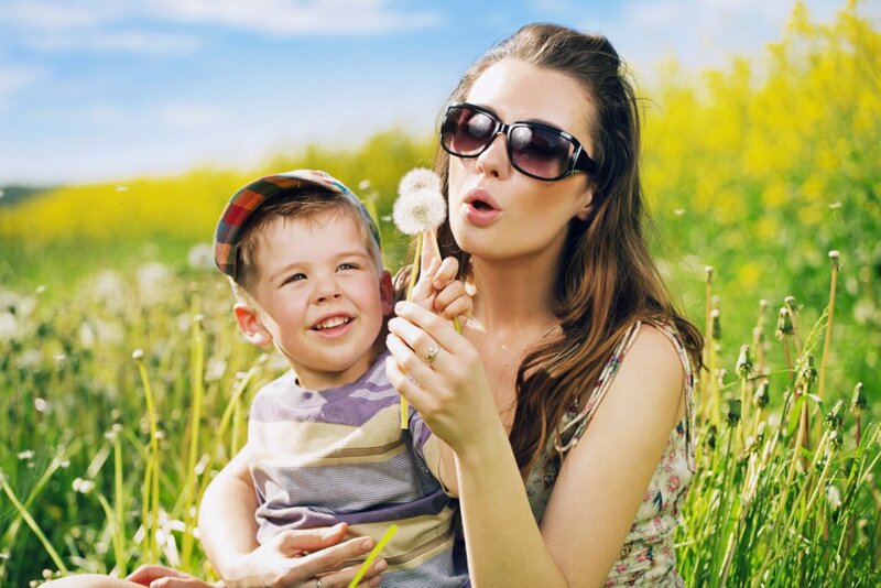 Woman and Boy in Field — Green
