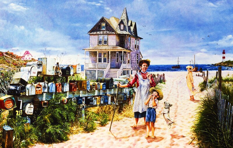 Woman and Boy on Beach — Blue